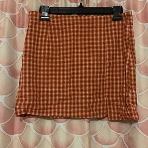 Orange Plaid Mini Skirt with Slit